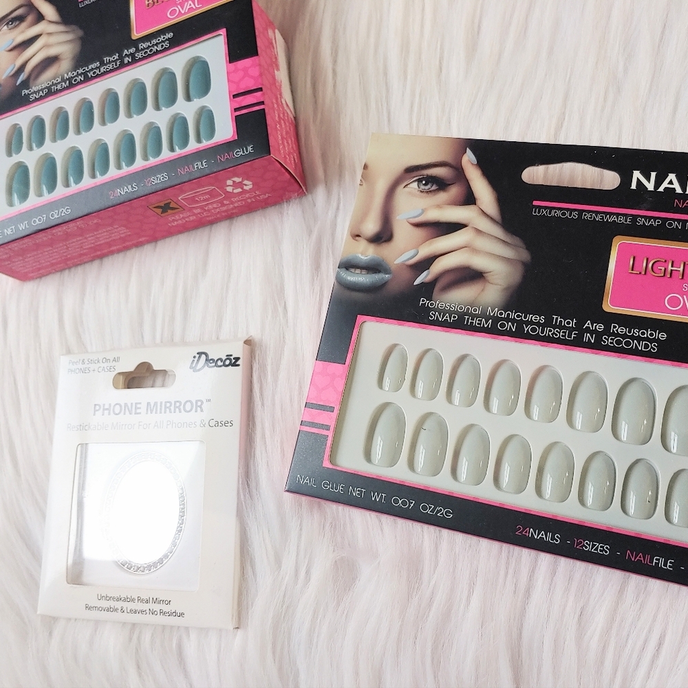 Nailhur Press-on Nails & Phone Mirror Set